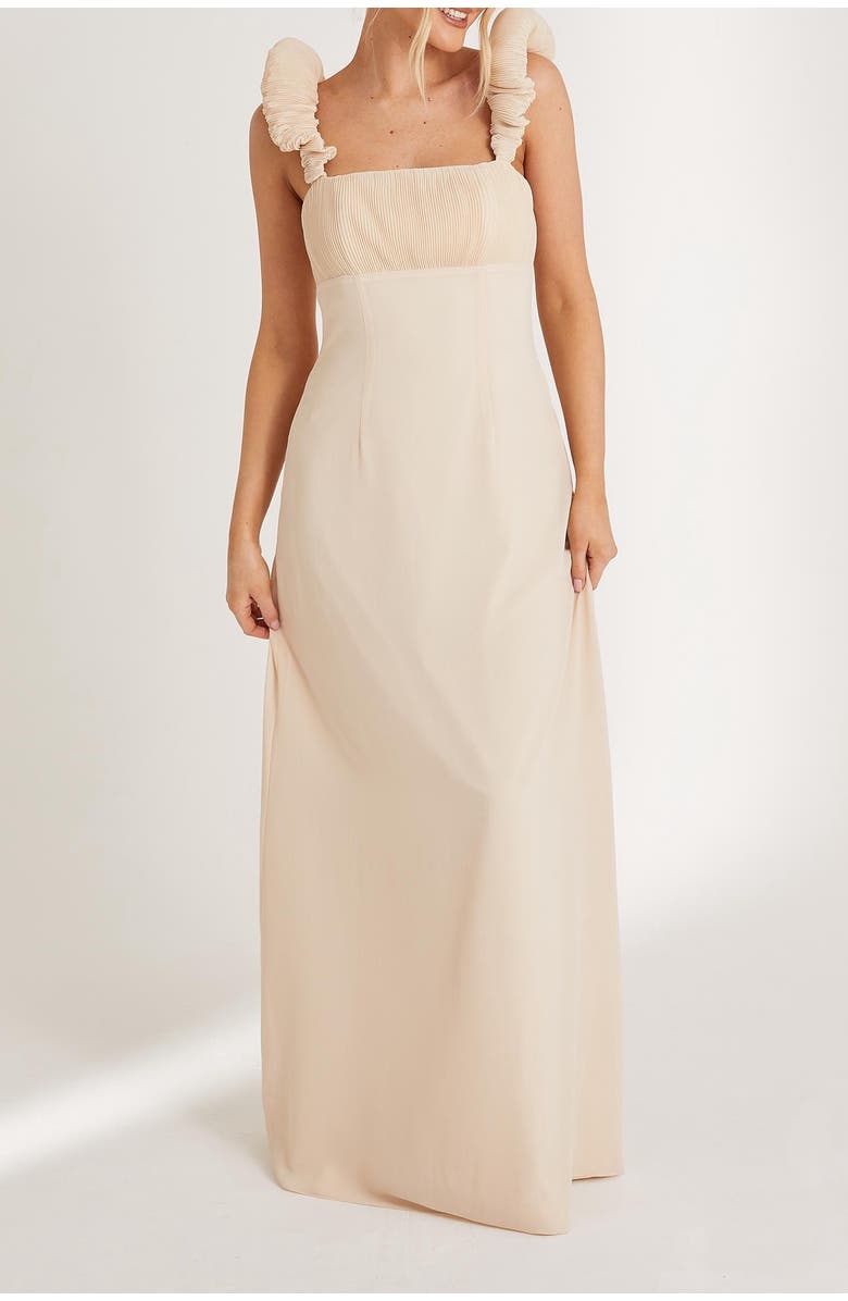 Six Stories Pleated Shoulder Bridesmaid Dress, Alternate, color, Cream