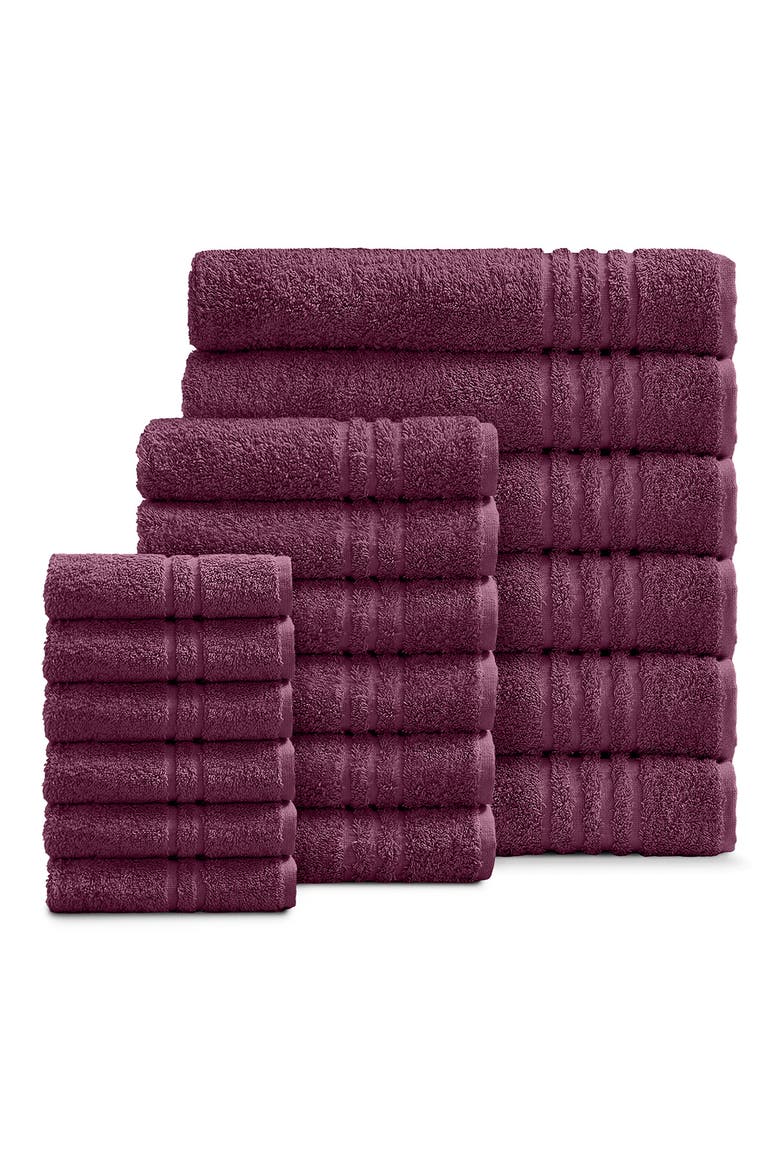 Solid Cotton 18-Piece Towel Set, Main, color, PLUM