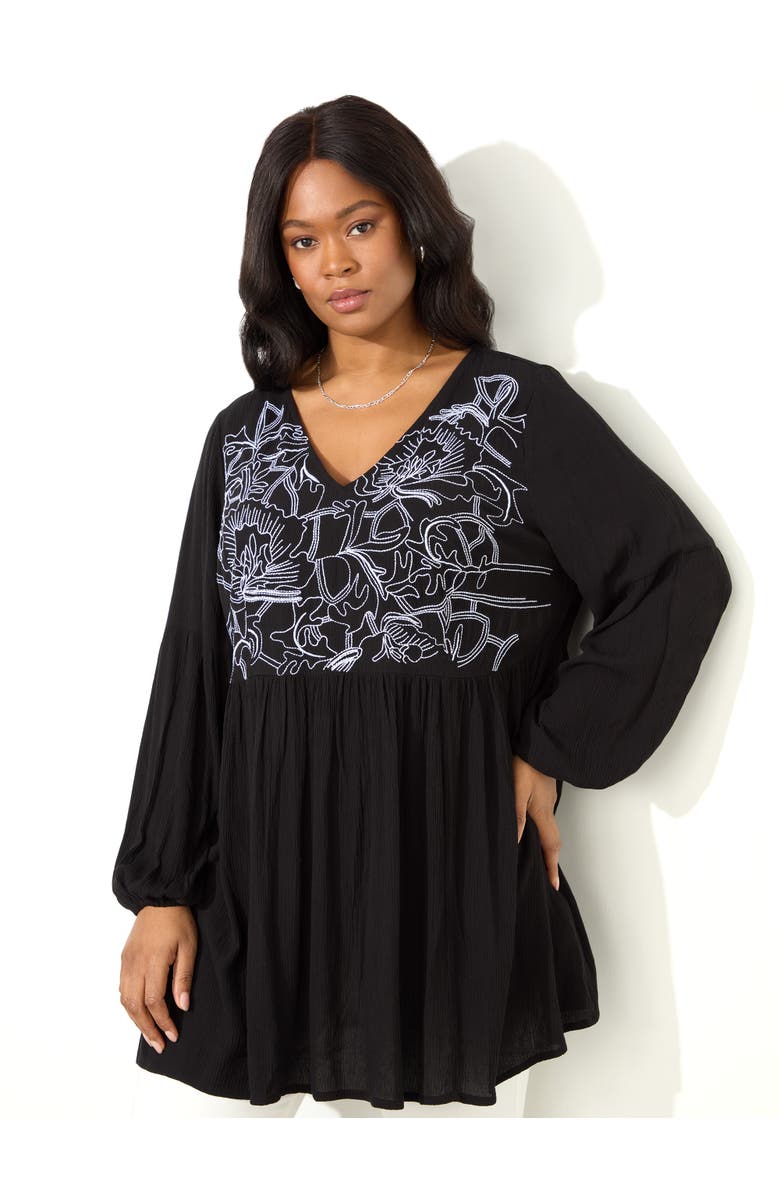 Live Unlimited Embroidered Crinkle Tunic, Main, color, Black