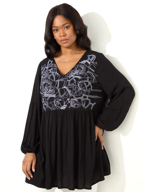 Embroidered Crinkle Tunic