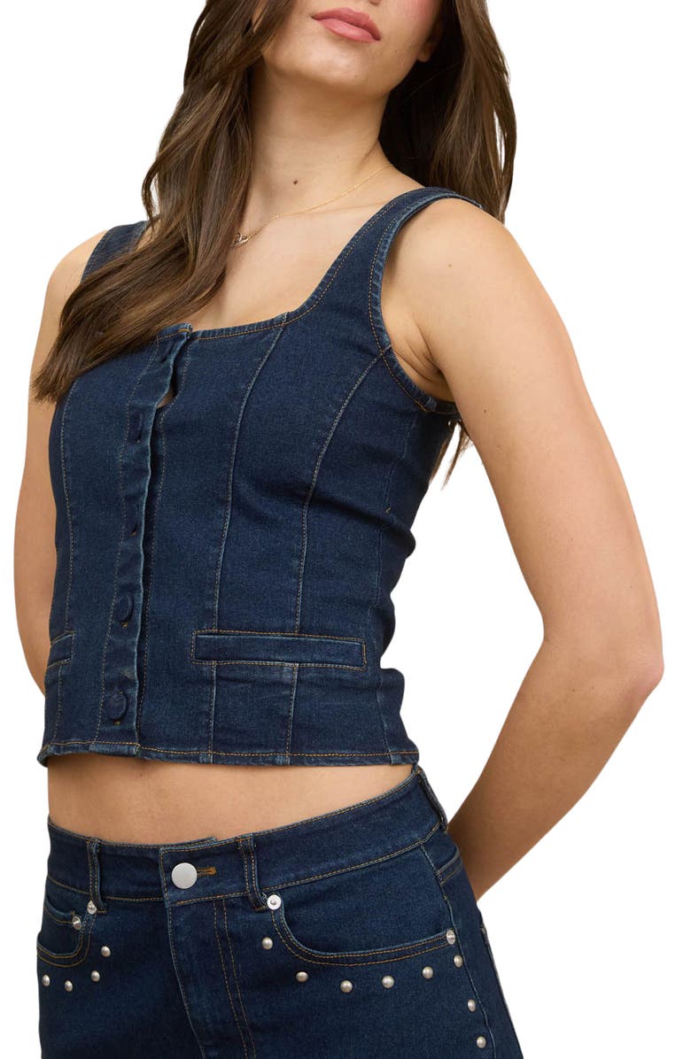 Blu Pepper Front Button Crop Denim Tank, Alternate, color,