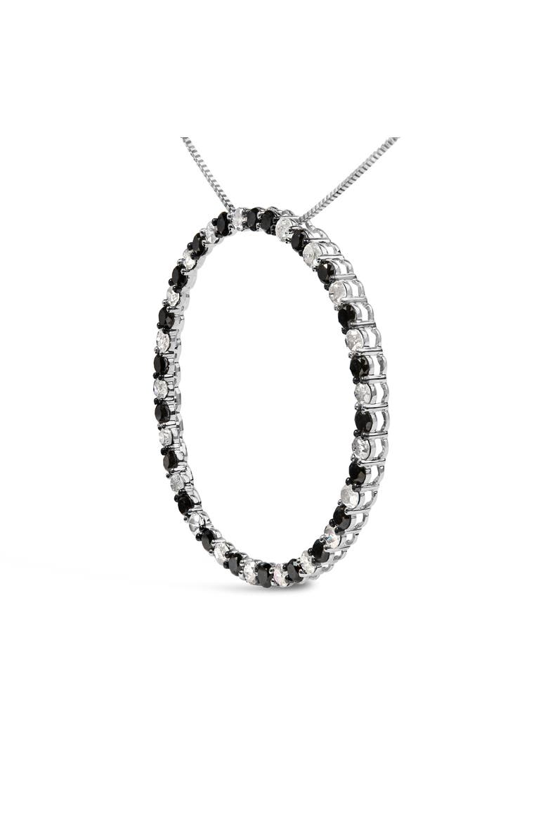 Silver 3 Cttw Diamond Open Hoop Circle Pendant Necklace, Alternate, color, White