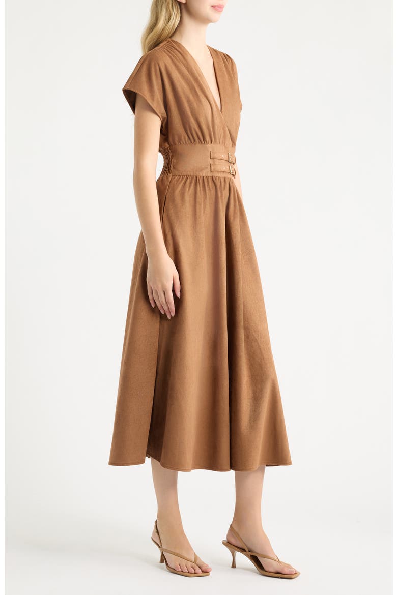 The Noa Faux Suede Midi Dress, Alternate, color, BROWN