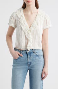 DÔEN Bernadette Pleated Lace Ruffle Trim Top