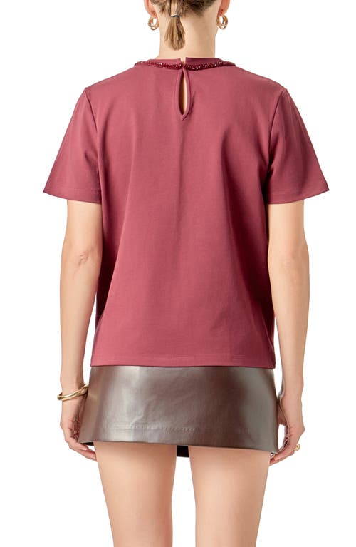 English Factory Beaded Bow Cotton T-shirt In Blue