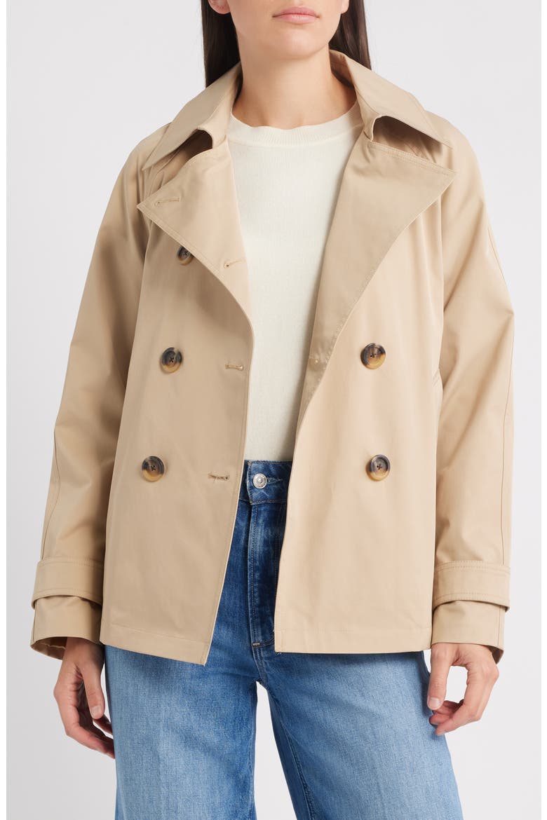 Short Double Breasted Raincoat, Alternate, color, KHAKI