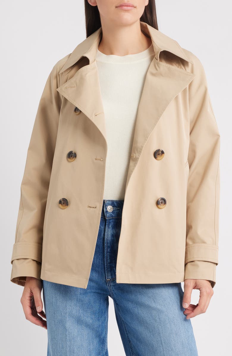 Michael Kors Short Double Breasted Raincoat, Alternate, color, Khaki