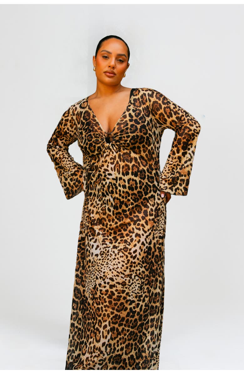 FASHION-SZN CURVE Curve Leopard Print Ring Detail Kaftan, Alternate, color, 