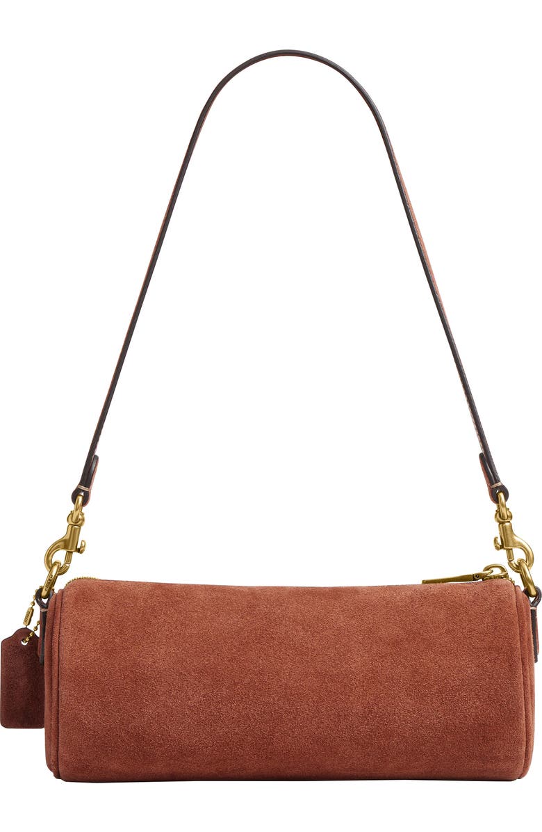COACH Suede Barrel Bag, Alternate, color, Clay