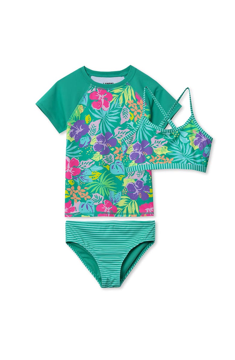 Lands' End Girls Chlorine Resistant Short Sleeve Rash Guard Swim Top and Bikini Set, Alternate, color, Deep Sea Navy Shells