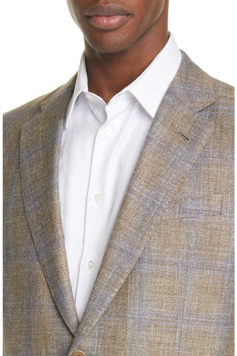 Trim Fit Plaid Wool & Silk Blend Sport Coat, Alternate, color, SAND