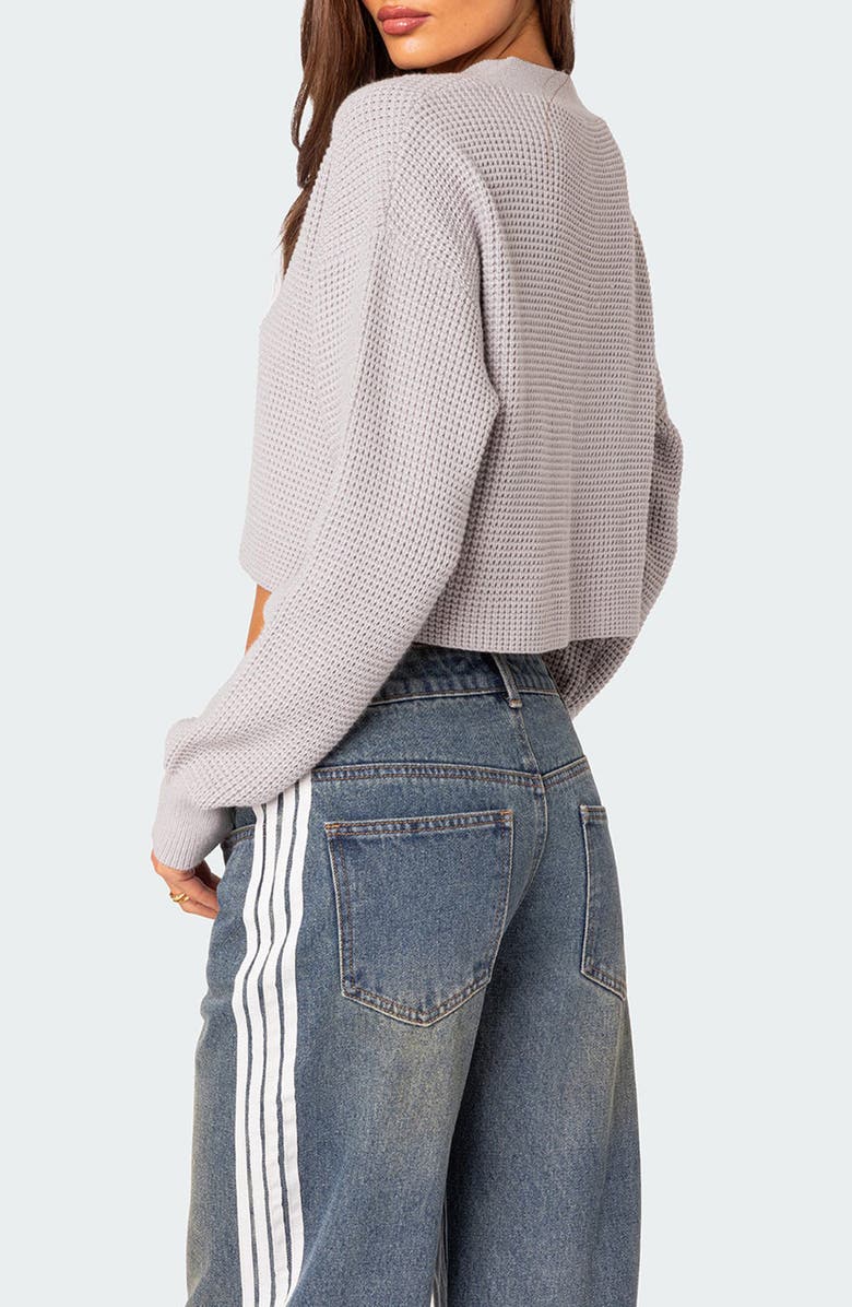 EDIKTED Waffle Knit Crop Cardigan, Alternate, color, 