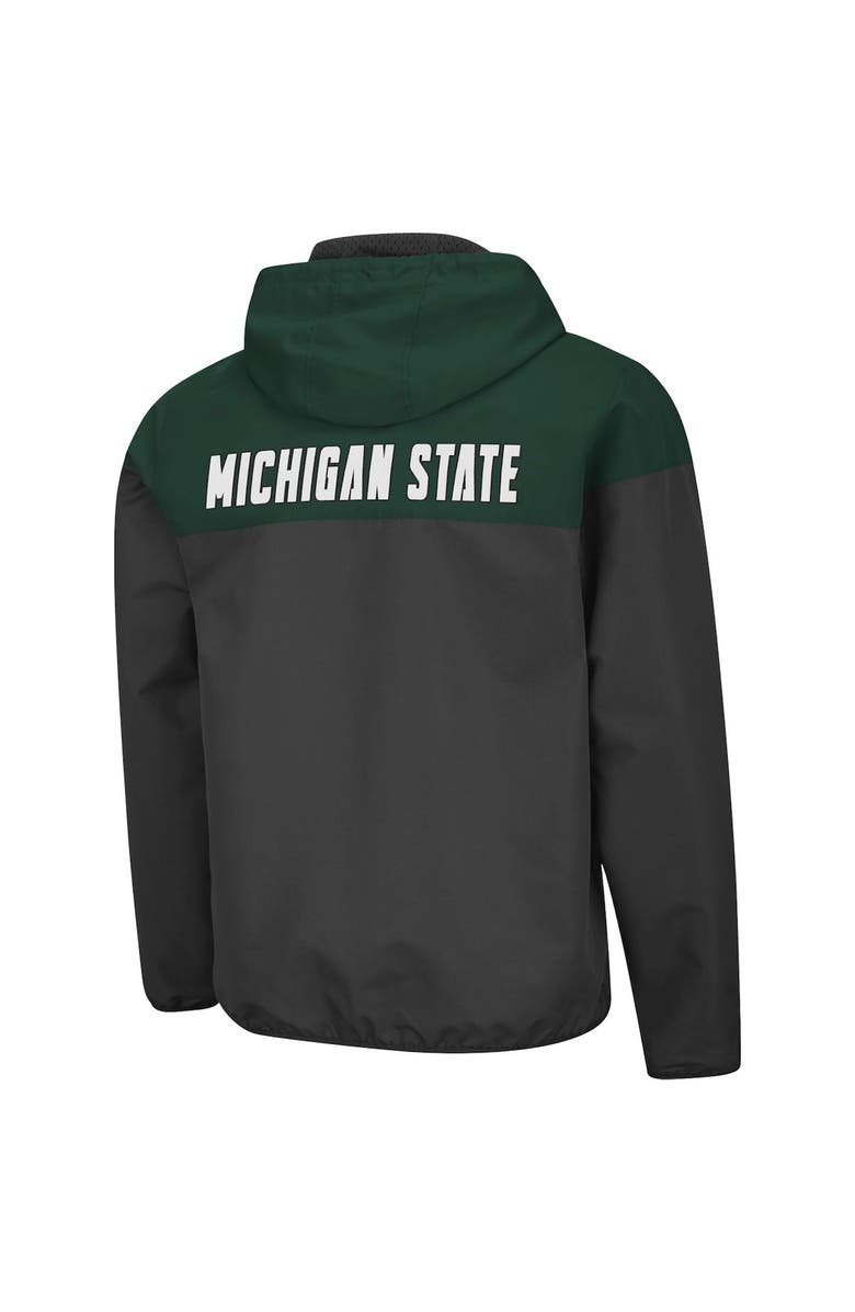 COLOSSEUM Men's Colosseum Charcoal/Green Michigan State Spartans Lawyered Anorak Quarter-Zip Hoodie Jacket, Alternate, color,