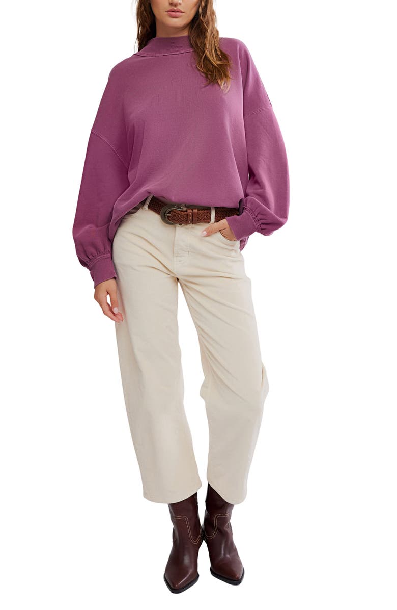 Free People Palm Springs Mock Neck Cotton Fleece Sweatshirt, Alternate, color, Damson