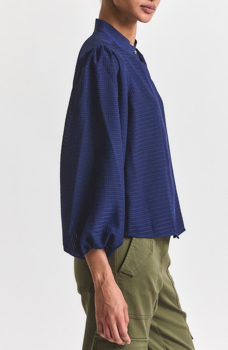 Derek Lam 10 Crosby Dianna Mini Grid Georgette Button-Up Top, Alternate, color, Sailor Navy