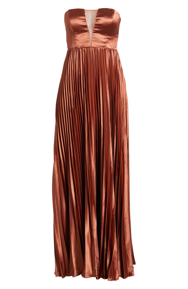 Lulus Perfected Elegance Strapless Pleated Satin Gown, Alternate, color,