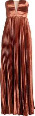 Lulus Perfected Elegance Strapless Pleated Satin Gown
