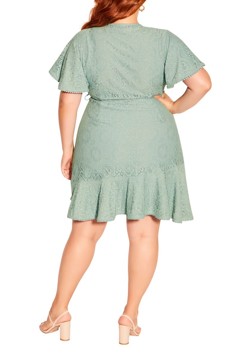 Lace Faux Wrap Minidress, Alternate, color, SEAFOAM