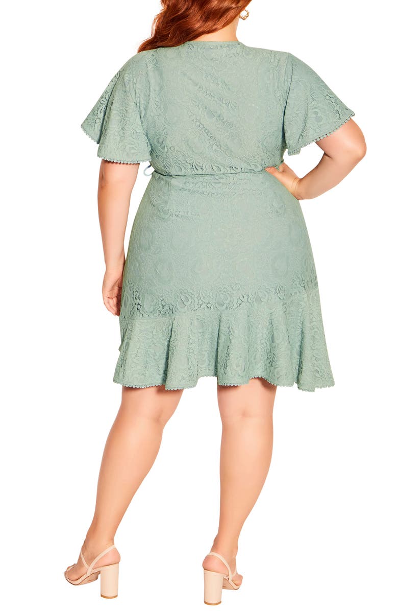 City Chic Lace Faux Wrap Minidress, Alternate, color, Seafoam