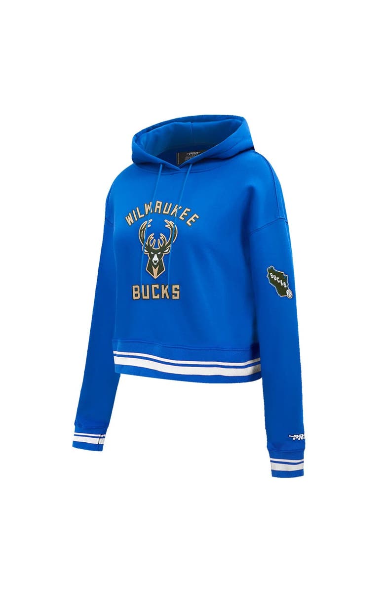 PRO STANDARD Men's Pro Standard Blue Milwaukee Bucks 2024/25 City Edition Chenille Applique Cropped Pullover Hoodie, Alternate, color, 