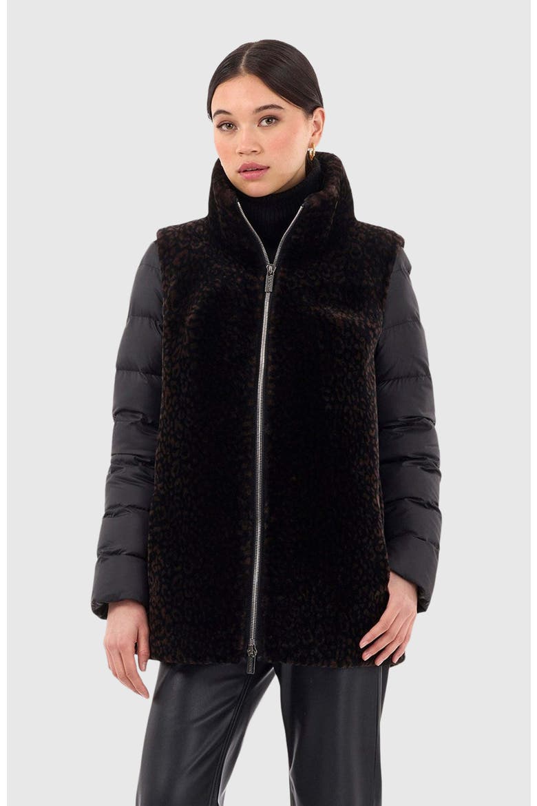 Genuine Shearling Jacket, Detachable Sleeves, Main, color, BLACK/BROWN LPRD