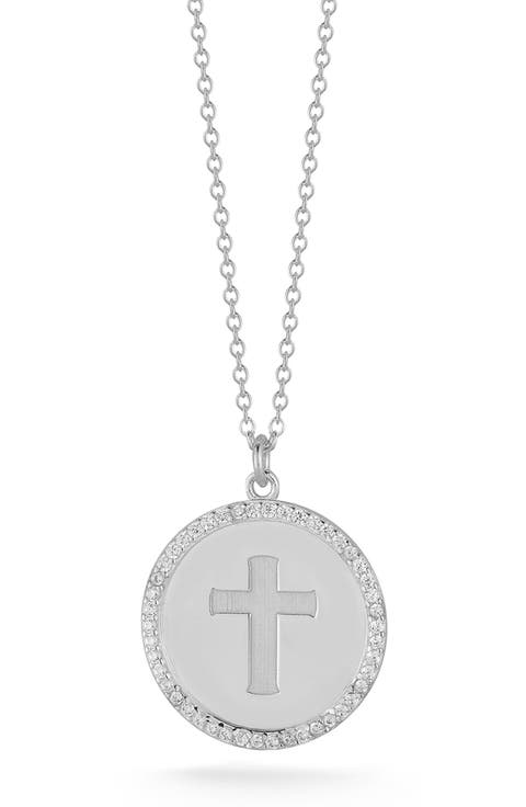 CZ Halo Cross Pendant Necklace