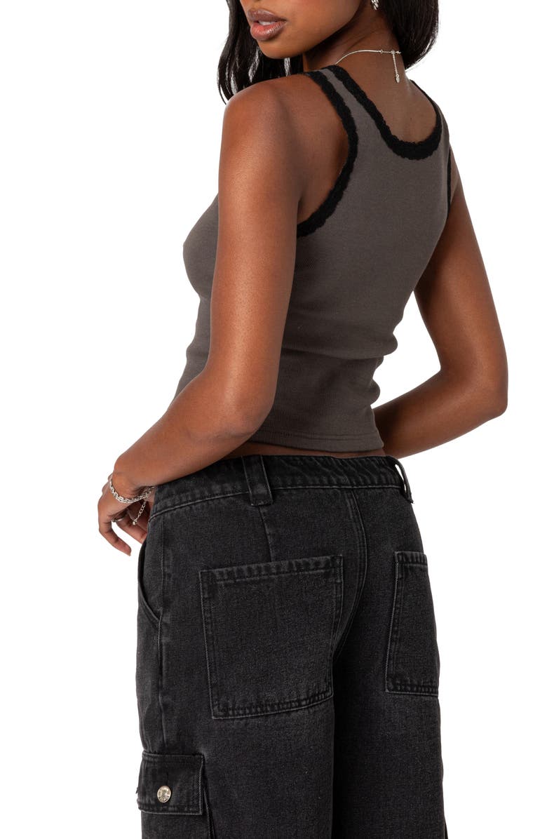 EDIKTED Alix Lace Rib Crop Tank, Alternate, color, Gray
