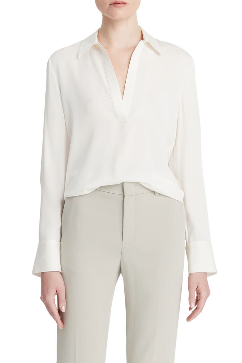 Silk Blend Polo Shirt, Main, color, OFF WHITE