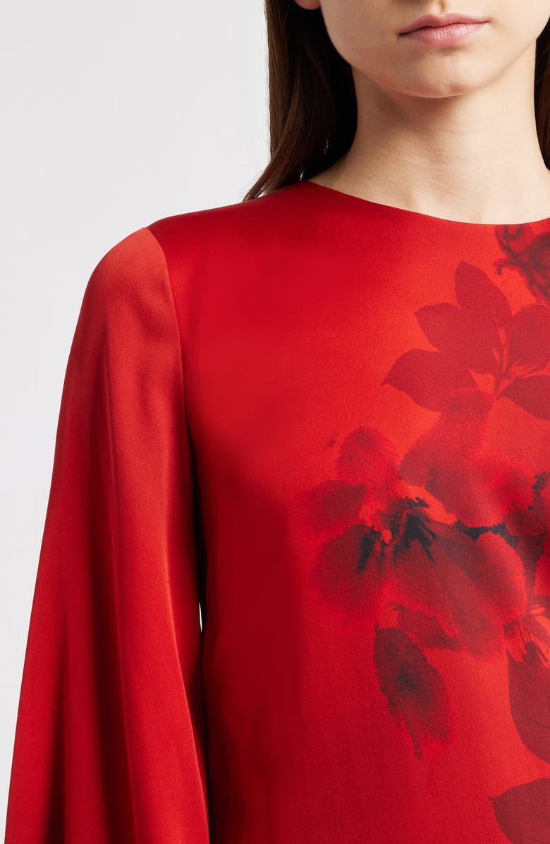 Elie Tahari The Payton Placed Floral Long Sleeve Stretch Silk Caftan Dress, Alternate, color,