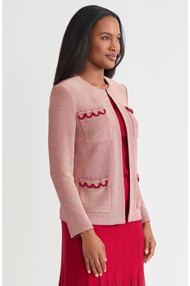 Hertiage Lurex Ring Trim Knit Jacket, Alternate, color, Scarlet Red/Gold