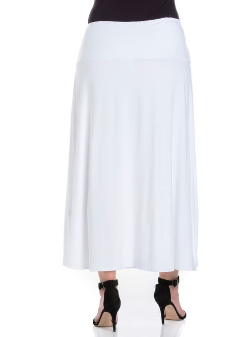 24seven Comfort Apparel Plus Size Comfortable Fit Elastic Waist Maxi Skirt In White