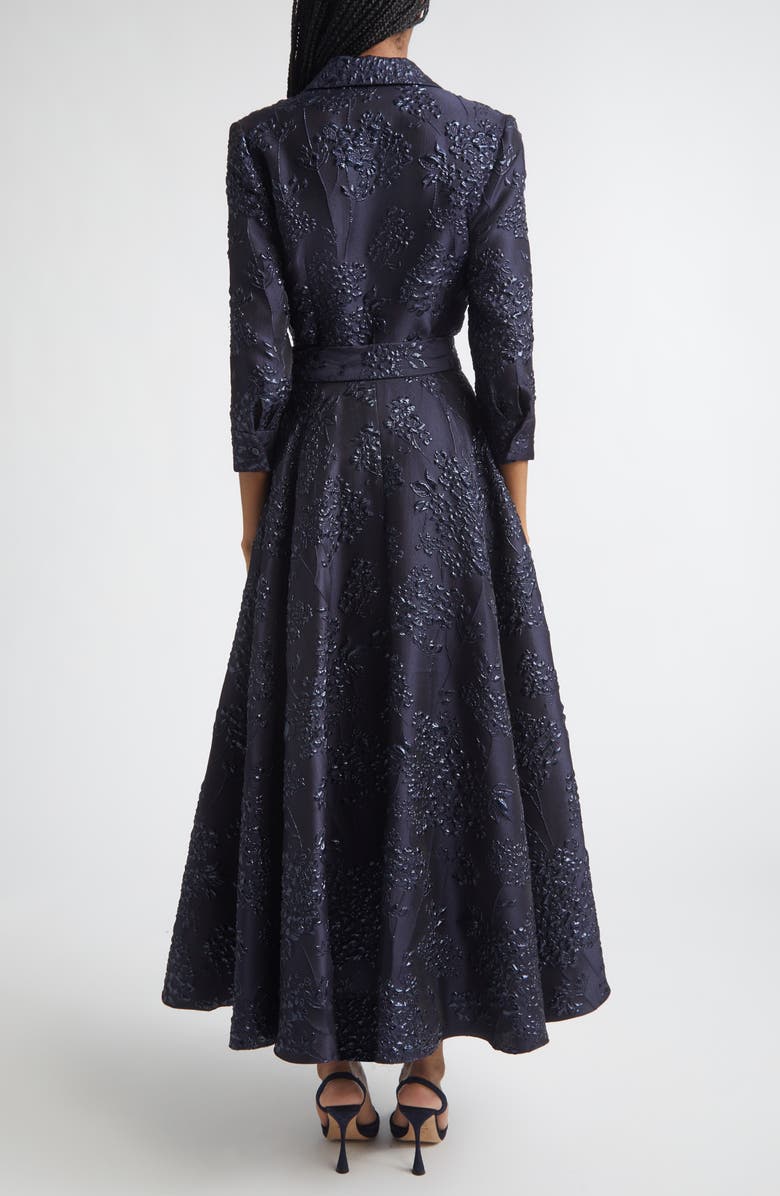 Carolina Herrera Metallic Floral Jacquard Trench Dress, Alternate, color, Midnight