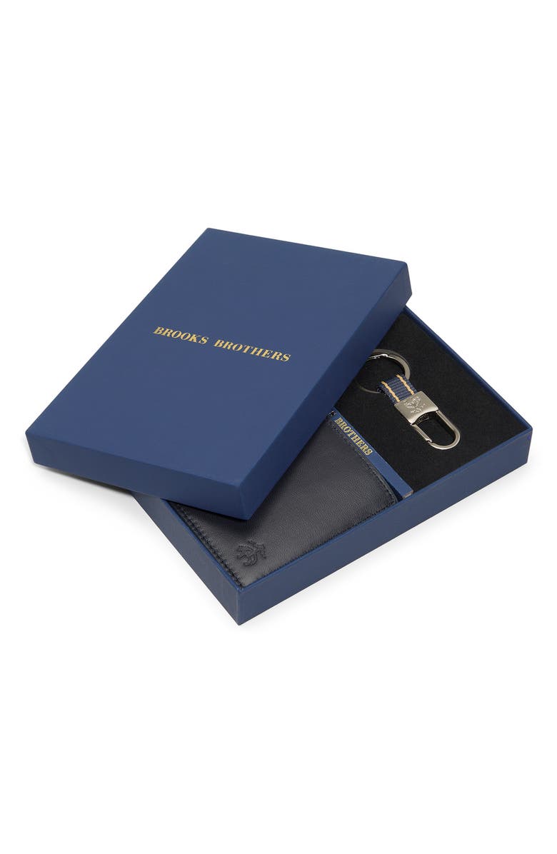 Brooks Brothers Leather Wallet & Key Chain Gift Set, Alternate, color, Navy