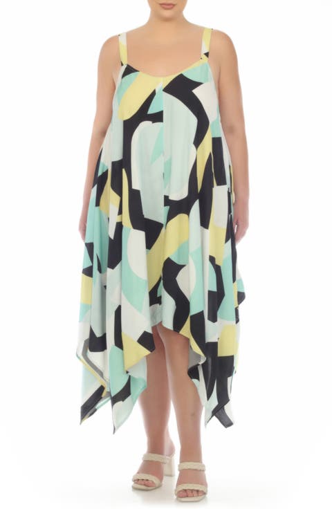 Print Handkerchief Hem Maxi Dress