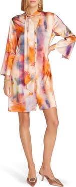 Robert Graham Brenna Tie Neck Long Sleeve Shift Dress