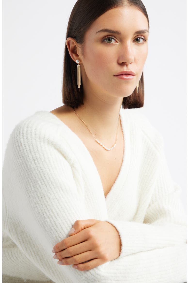Chain Fringe Faux Pearl Drop Earrings, Alternate, color, WHITE- GOLD
