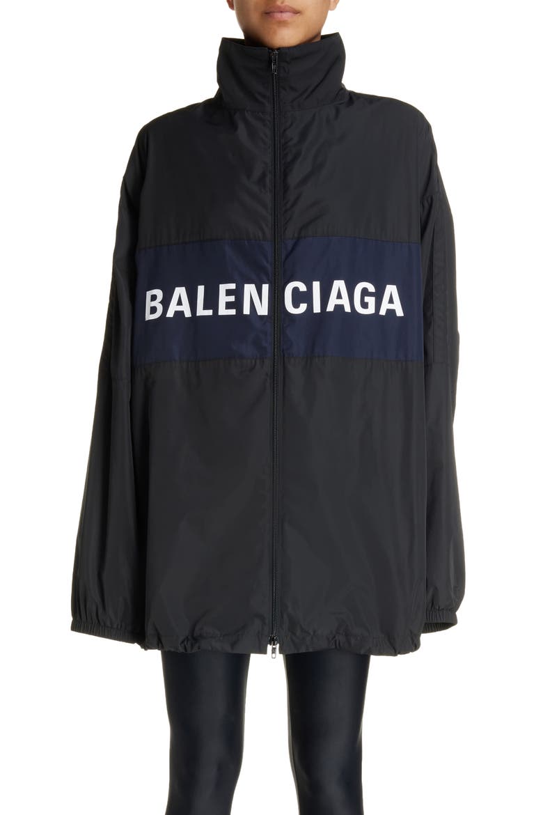 Logo Zip-Up Oversize Jacket, Main, color, BLACK