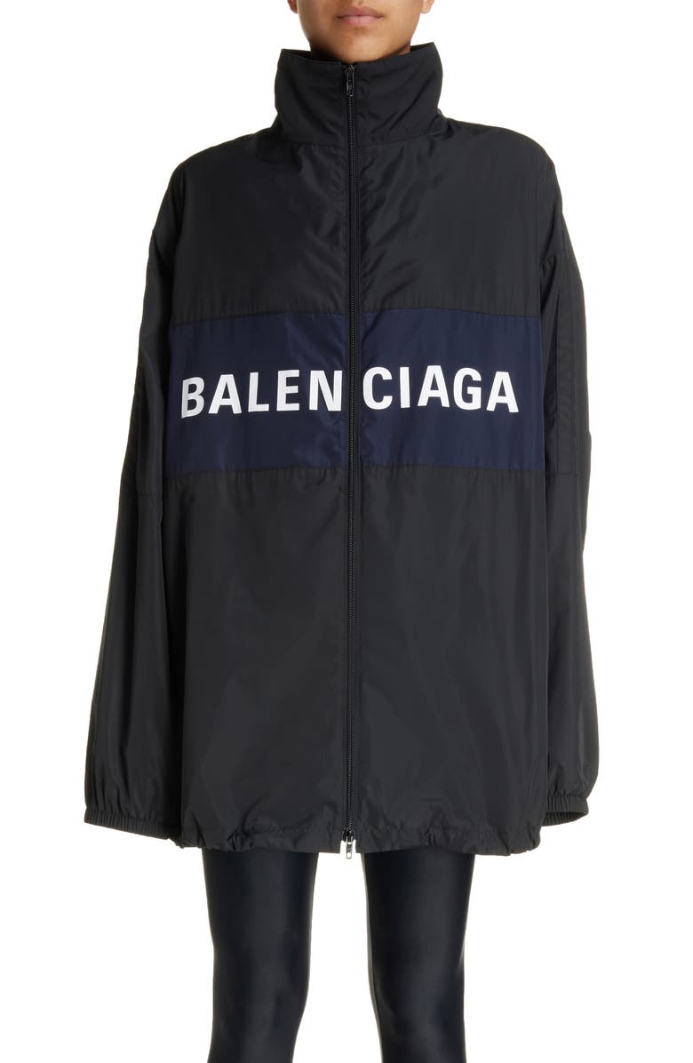 Balenciaga Logo Zip-Up Oversize Jacket, Main, color, 