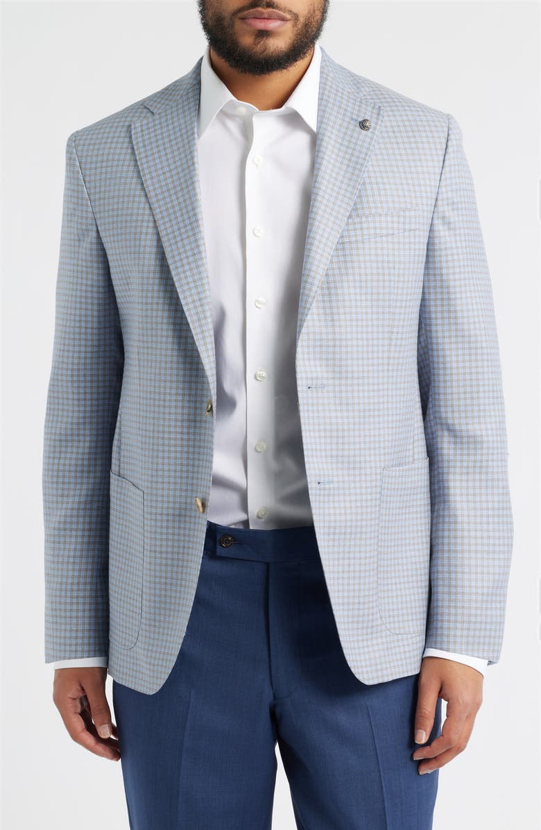 Jack Victor Morton Contemporary Fit Light Blue Graph Check Wool Sport Coat, Main, color, Light Blue