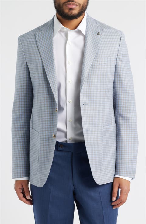 Morton Contemporary Fit Light Blue Graph Check Wool Sport Coat