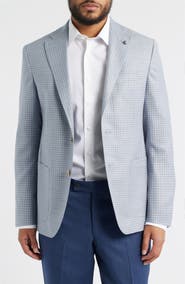Jack Victor Morton Contemporary Fit Light Blue Graph Check Wool Sport Coat