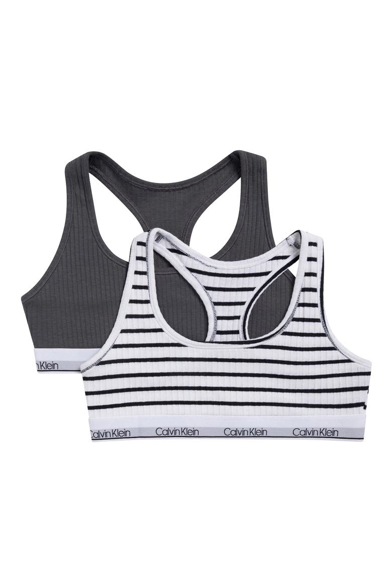 Kids' 2-Pack Wide Rib Bralettes, Main, color, BLACK COURT STRIPE