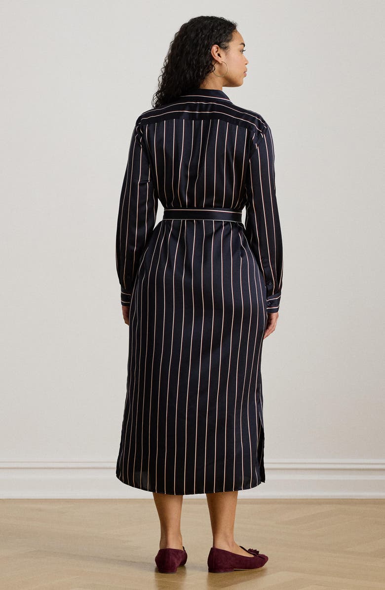 Lauren Ralph Lauren Stripe Long Sleeve Satin Charmeuse Shirtdress, Alternate, color, Navy/ Cream/ Garnet