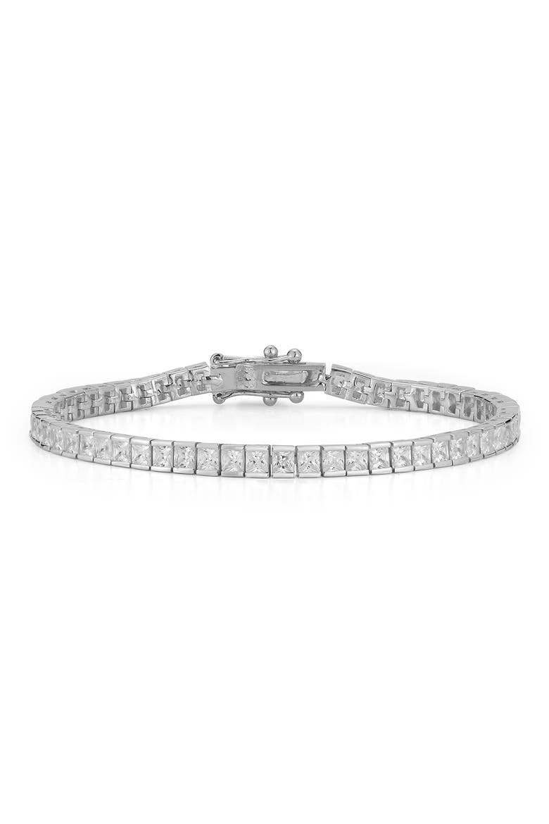 Plated Sterling Silver & CZ Tennis Bracelet, Main, color, SILVER