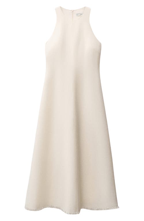 MANGO MANGO FRAYED HEM LINEN A-LINE DRESS