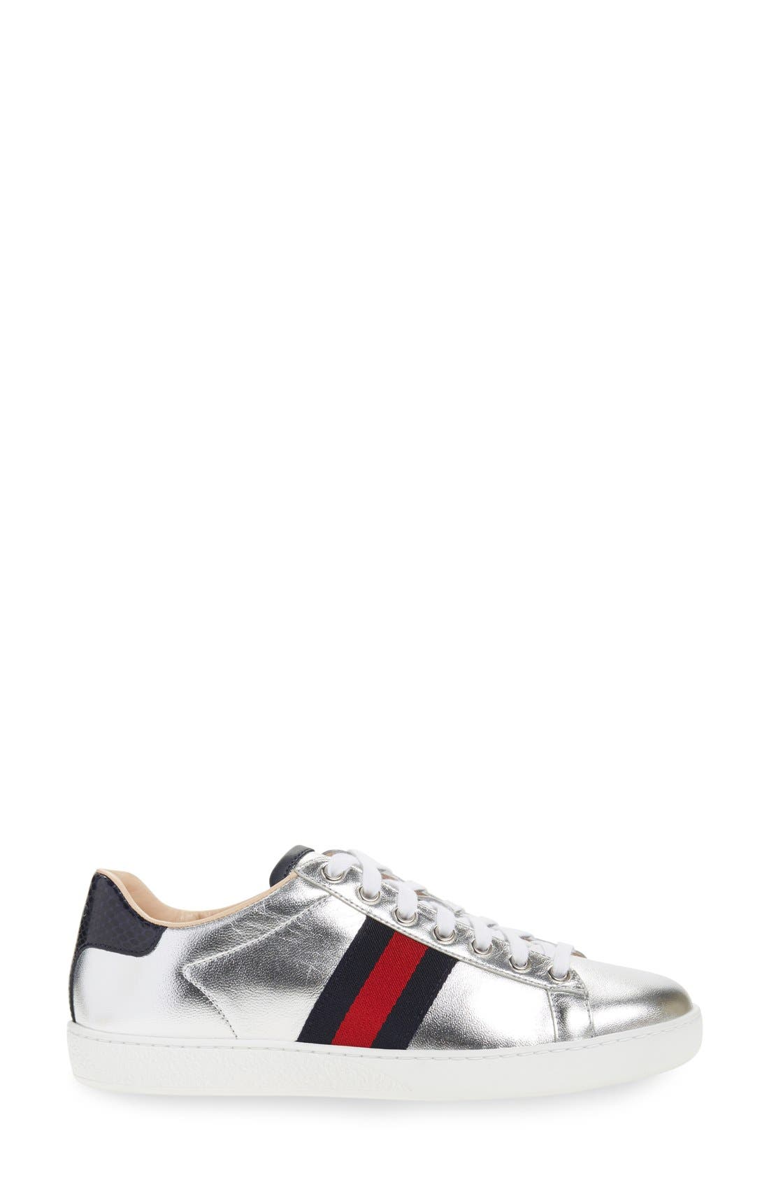 Gucci 'New Ace' Metallic Low Top Sneaker, Alternate, color, 