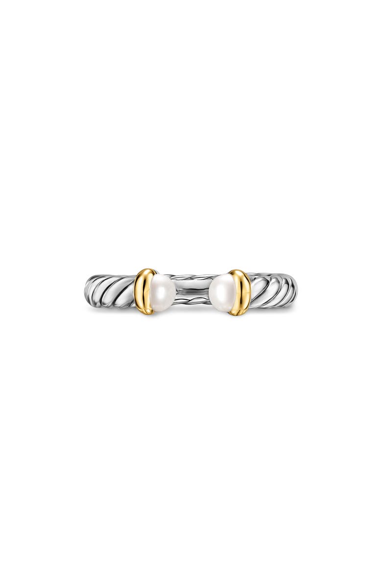 David Yurman Petite Cable Open Ring in Sterling Silver with 14K Yellow Gold, 3.4mm, Main, color, Pearl