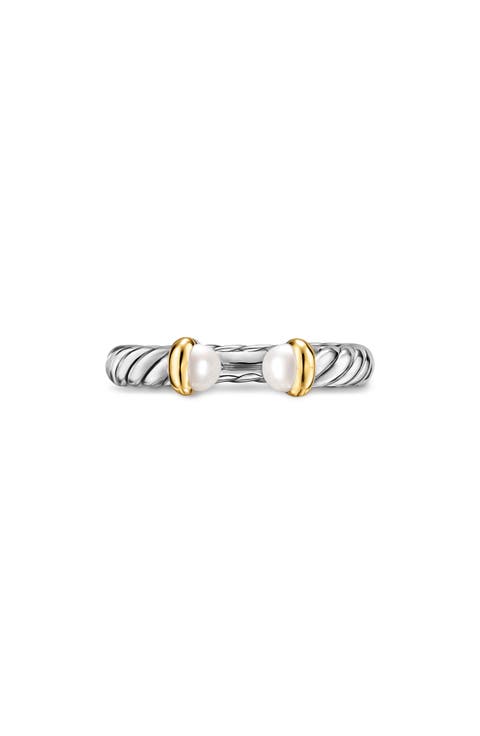 Petite Cable Open Ring in Sterling Silver with 14K Yellow Gold, 3.4mm