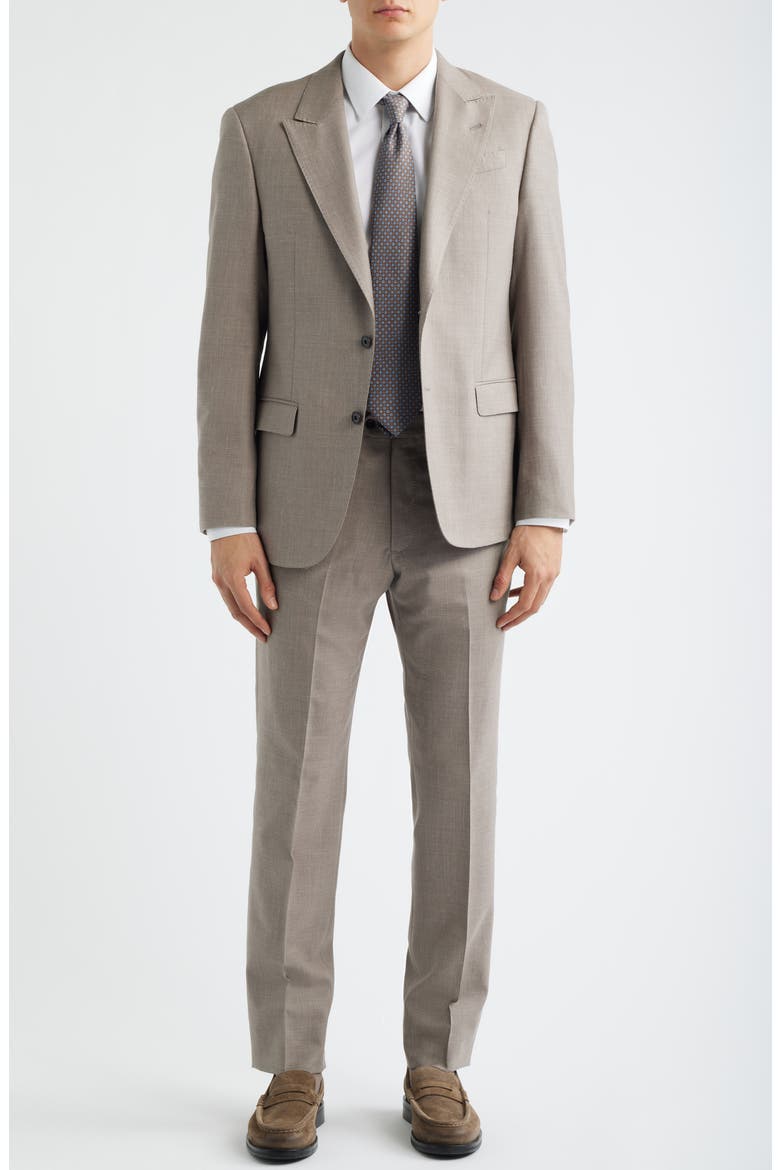 Tan Mélange Wool & Silk Blend Peak Lapel Suit, Main, color, TAN