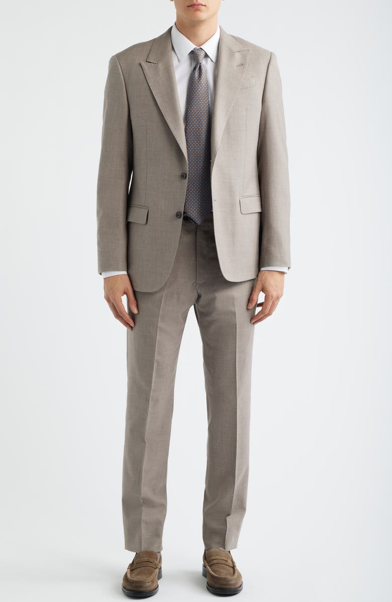 Emporio Armani Tan Mélange Wool & Silk Blend Peak Lapel Suit, Main, color, Tan